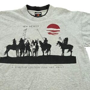 VTG 90's Signal Sport New Mexico Native American Cavu Ranch T-Shirt‎ Gray Mens L